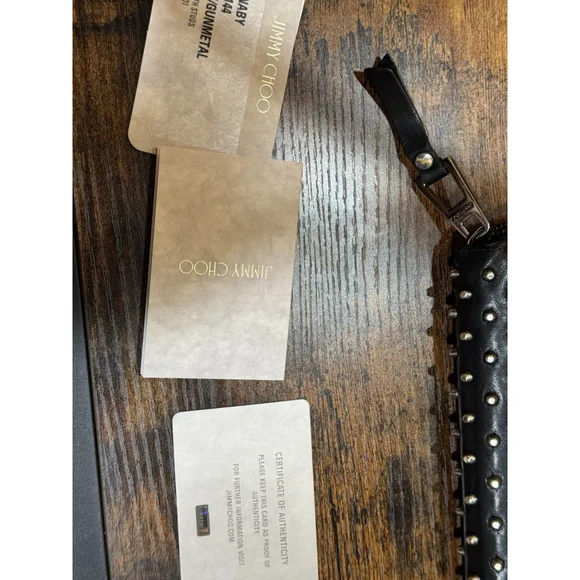 Jimmy Choo Carnaby Leather Wallet With Studs Black Gunmetal - Picture 16 of 16